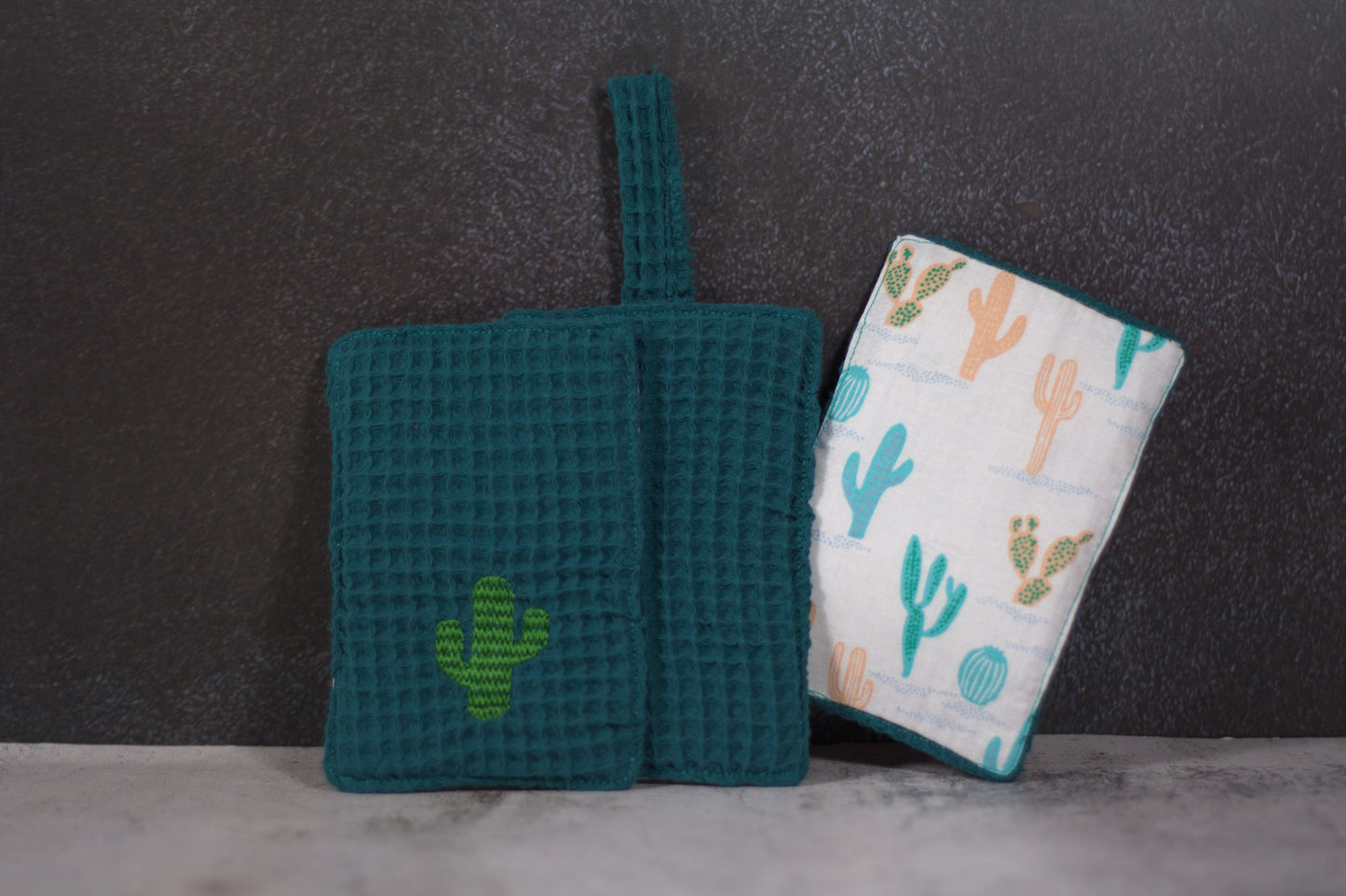 🌵Bunte Waffel Spülschwämme 3er UNIKAT Set in Petrol - Kaktus (9x14cm) + Spende