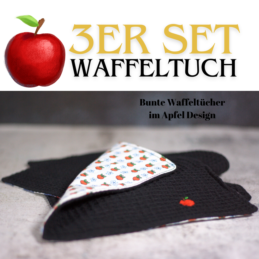🍎Waffeltuch zum Spülen & mehr 3er-Set in Schwarz (21x21cm) + Spende
