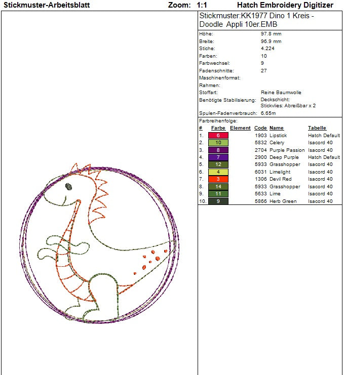 SD: Dino 1 Kreis Doodle Appli - 10er