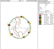 Laden Sie das Bild in den Galerie-Viewer, SD: Dino 1 Kreis mit Blumen Doodle Appli - 13er