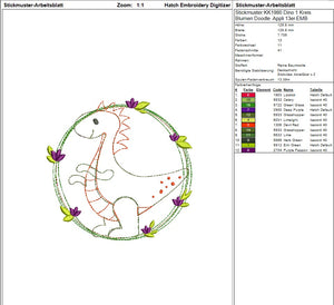 SD: Dino 1 Kreis mit Blumen Doodle Appli - 13er