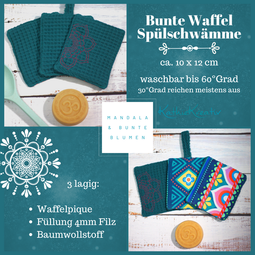 Bunte Mandala Waffel Spülschwamm 3er Set (Farbe wählbar) - Bine Brändle (10x12cm) + Spende