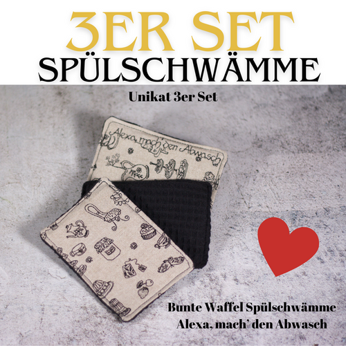 🫖Bunte Waffel Spülschwämme 3er UNIKAT Set in Schwarz - TeeParty (9x13cm) + Spende