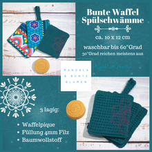 Laden Sie das Bild in den Galerie-Viewer, Bunte Mandala Waffel Spülschwämme (Farbe wählbar) 3er-Sets in Petrol - Bine Brändle (10x12cm) + Spende