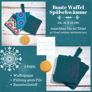 Bunte Mandala Waffel Spülschwämme (Farbe wählbar) 3er-Sets in Petrol - Bine Brändle (10x12cm) + Spende