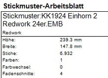 Laden Sie das Bild in den Galerie-Viewer, SD: Einhorn Redwork 2 - 24er