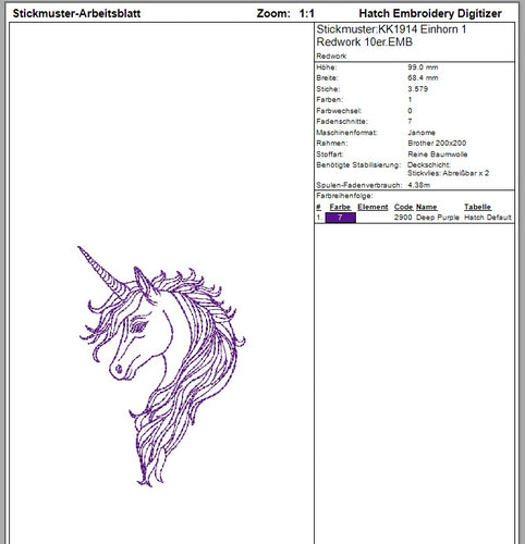SD: Einhorn Redwork 1 - 10er