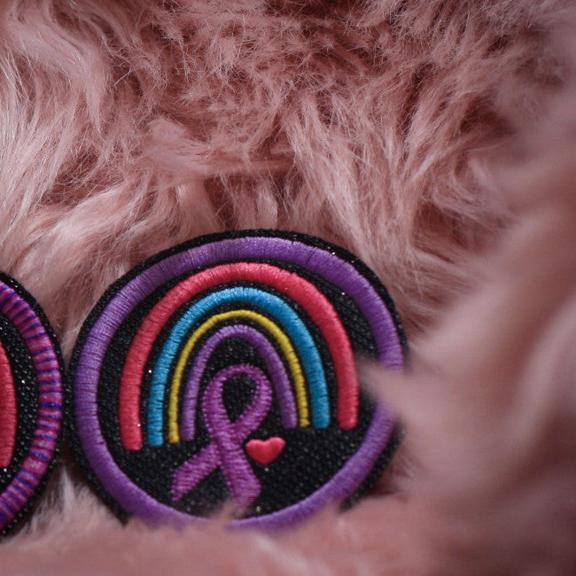 Patch: Adenomyose Regenbogen Aufnäher 7cm - Rosa Rand