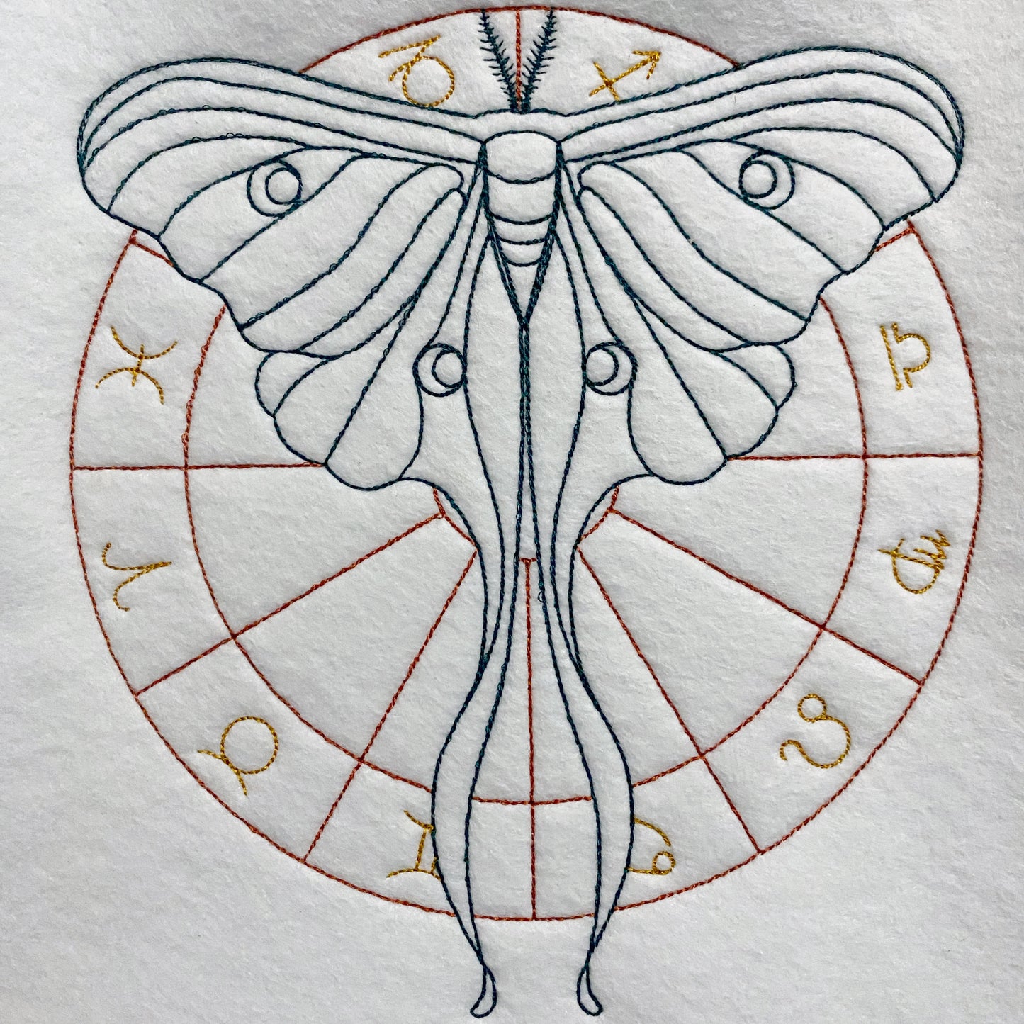 SD: Zodiac Luna Moth Redwork 22x24