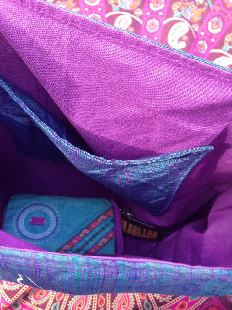 🐘 Beuteltasche 💜💚💙 Ganesha mit Innentasche & 🐘 Webband Innenfarbe wählbar (Wendetasche) 🕉️ Unikate