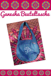 🐘 Beuteltasche 💜💚💙 Ganesha mit Innentasche & 🐘 Webband Innenfarbe wählbar (Wendetasche) 🕉️ Unikate