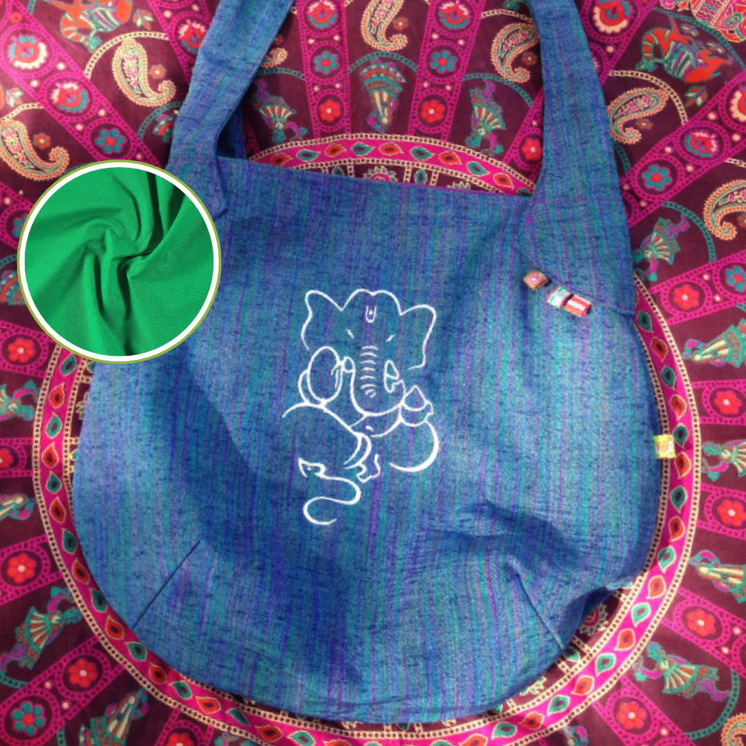 🐘 Beuteltasche 💜💚💙 Ganesha mit Innentasche & 🐘 Webband Innenfarbe wählbar (Wendetasche) 🕉️ Unikate