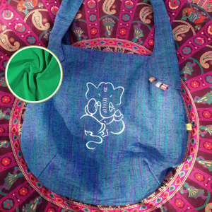 🐘 Beuteltasche 💜💚💙 Ganesha mit Innentasche & 🐘 Webband Innenfarbe wählbar (Wendetasche) 🕉️ Unikate