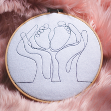 Laden Sie das Bild in den Galerie-Viewer, Stickrahmen Mama &amp; Baby Füsschen - Line Art gestickt