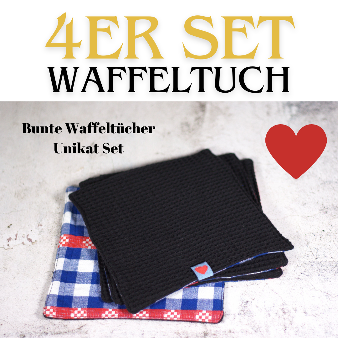 ♥️Waffeltuch zum Spülen & mehr UNIKAT 4er-Set in Schwarz (21x21cm) + Spende