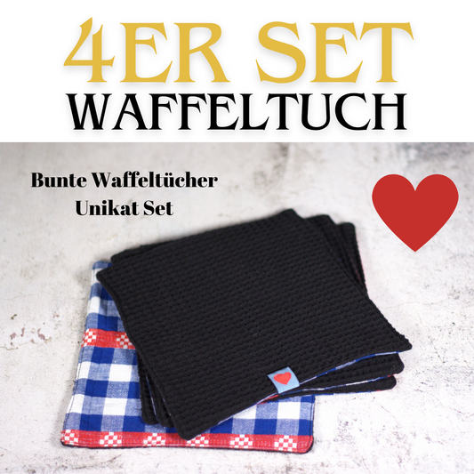 ♥️Waffeltuch zum Spülen & mehr UNIKAT 4er-Set in Schwarz (21x21cm) + Spende