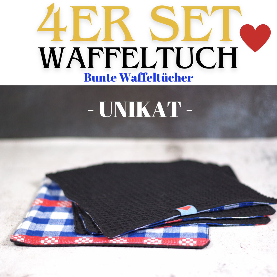 ♥️Waffeltuch zum Spülen & mehr UNIKAT 4er-Set in Schwarz (21x21cm) + Spende