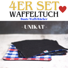 Laden Sie das Bild in den Galerie-Viewer, ♥️Waffeltuch zum Spülen &amp; mehr UNIKAT 4er-Set in Schwarz (21x21cm) + Spende
