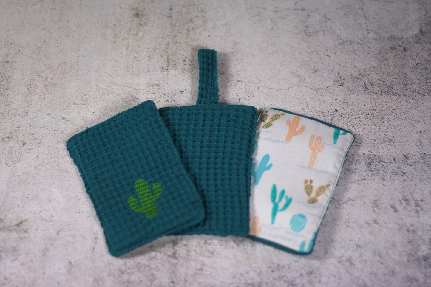 🌵Bunte Waffel Spülschwämme 3er UNIKAT Set in Petrol - Kaktus (9x14cm) + Spende