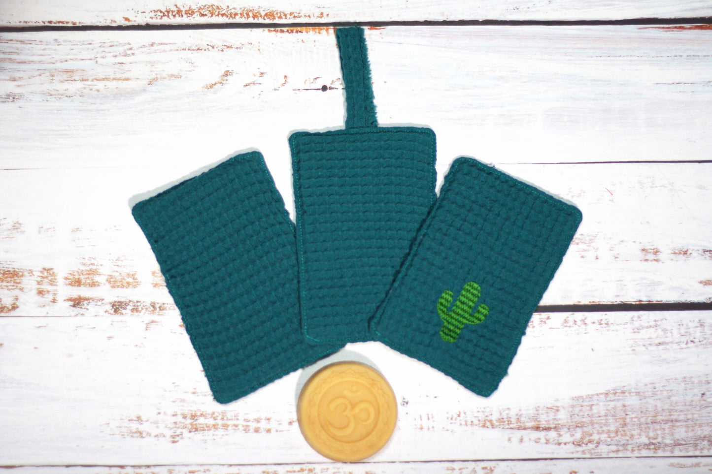 🌵Bunte Waffel Spülschwämme 3er UNIKAT Set in Petrol - Kaktus (9x14cm) + Spende