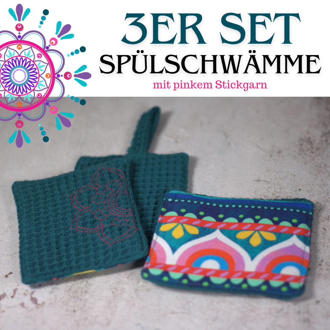 Bunte Mandala Waffel Spülschwämme (Farbe wählbar) 3er-Sets in Petrol - Bine Brändle (10x12cm) + Spende