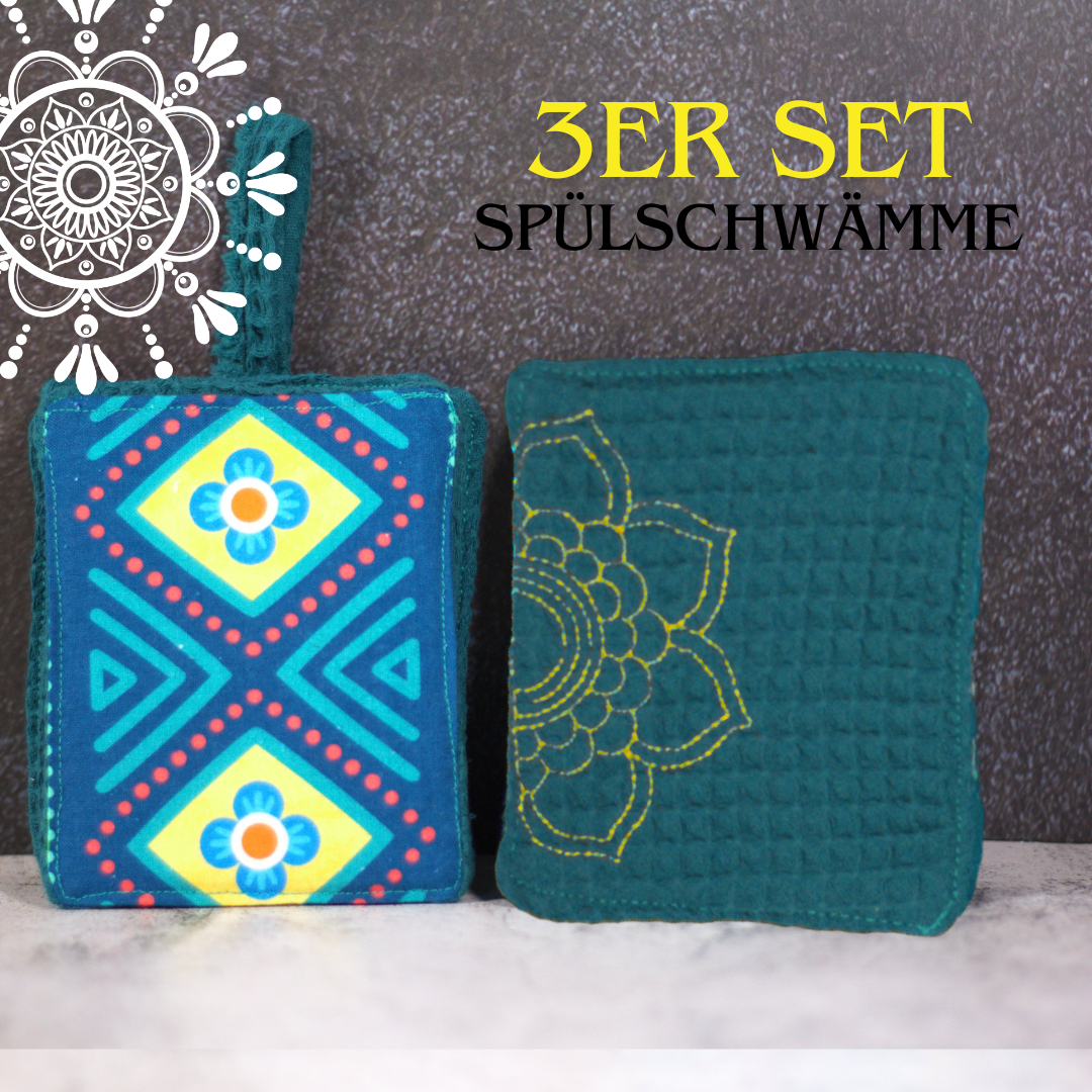 Bunte Mandala Waffel Spülschwamm 3er Set (Farbe wählbar) - Bine Brändle (10x12cm) + Spende