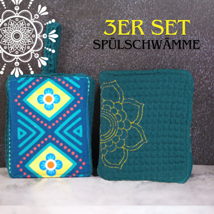 Bunte Mandala Waffel Spülschwamm 3er Set (Farbe wählbar) - Bine Brändle (10x12cm) + Spende