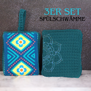 Bunte Mandala Waffel Spülschwamm 3er Set (Farbe wählbar) - Bine Brändle (10x12cm) + Spende