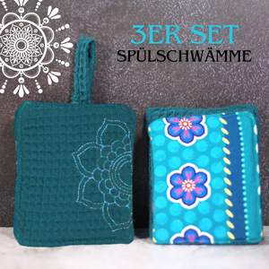 Bunte Mandala Waffel Spülschwämme (Farbe wählbar) 3er-Sets in Petrol - Bine Brändle (10x12cm) + Spende