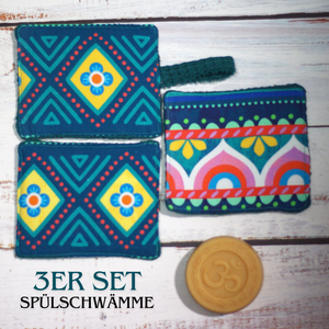 Bunte Mandala Waffel Spülschwamm 3er Set (Farbe wählbar) - Bine Brändle (10x12cm) + Spende