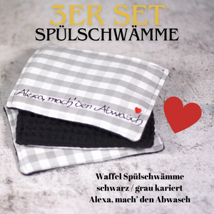 ❤️Bunte Waffel Spülschwämme 3er UNIKAT Set in Schwarz-grau /Alexa (9x12cm) + Spende