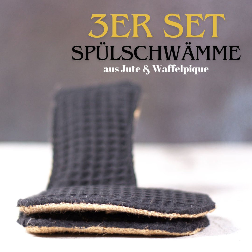 Jute Spülschwämme UNIKAT 3er-Set in Schwarz (11x6cm) + Spende