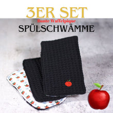 Laden Sie das Bild in den Galerie-Viewer, 🍎Bunte Waffel Spülschwämme 3er -Unikat- Set (lang) in Schwarz (16x7cm) + Spende