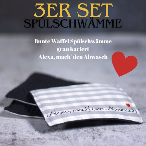 ❤️Bunte Waffel Spülschwämme 3er UNIKAT Set in Schwarz-grau /Alexa (9x12cm) + Spende