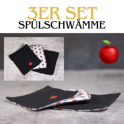 🍎Bunte Waffel Spülschwämme 3er Set in Schwarz (10x12cm) + Spende