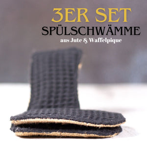 Jute Spülschwämme 3er-Set in Schwarz (12x7cm) + Spende