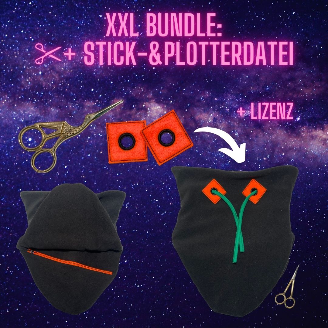 SM: XXL Bundle: HoodieHalswärmer - 5in1 Schnittmuster + Stickdatei + Plotterdatei + Lizenz