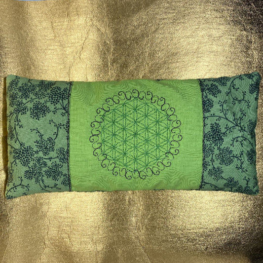 Augenkissenmit Bergkristall Amethyst Füllung Lavendel Yoga_Blume_des_lebens_bestickt_gestickt_unikat