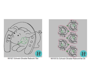 SD: (SET) Schweinchen Silvester (Redwork) 18er