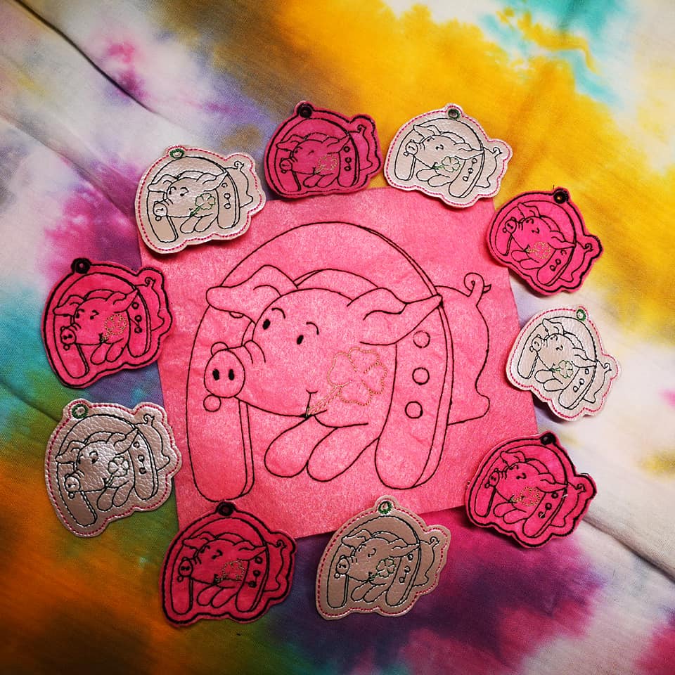 SD: (SET) Schweinchen Silvester (Redwork) 10er
